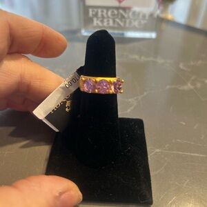 French Kande 24K Gold Clad Ring with Pink Swarovski Gemstones - Size: 7